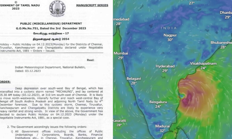 Cyclone Michaung 4 district govt holiday