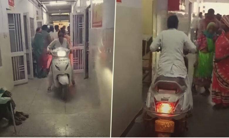 nurse riding scooty inside hospital