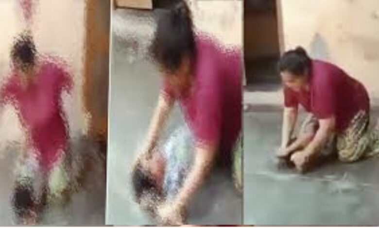 mother brutally beats her son 