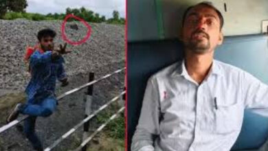 man throughs stones on train passengers