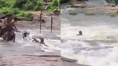 youth slips in waterfall while making reels