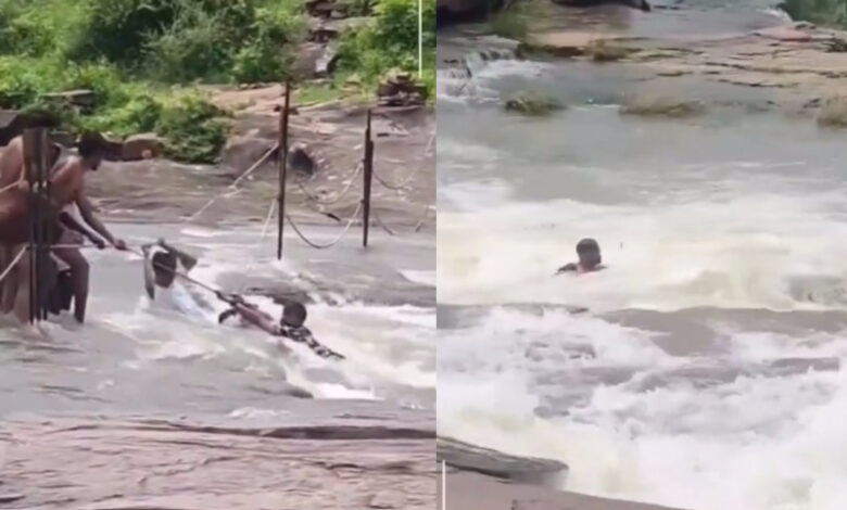 youth slips in waterfall while making reels